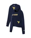 Pro Standard Women's Navy West Virginia Mountaineers Sequin Boxy Cropped Pullover Sweatshirt In Blue