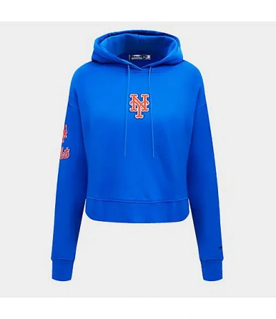 Pro Standard Women's New York Mets Mlb Classic Fleece Cropped Pullover Hoodie In Blue