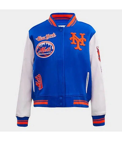 Pro Standard Women's New York Mets Mlb Mash Up Rib Wool Varsity Jacket In Blue