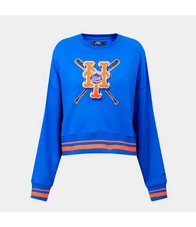 Pro Standard Women's New York Mets Mlb Mashup Rib Crewneck Sweatshirt In Blue