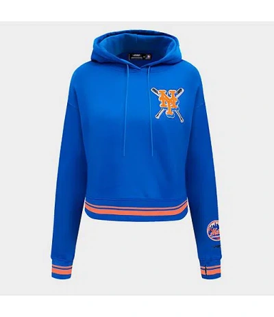 Pro Standard Women's New York Mets Mlb Mashup Rib Cropped Pullover Hoodie In Blue