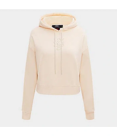 Pro Standard Women's New York Mets Mlb Neutral Fleece Cropped Pullover Hoodie In Pink