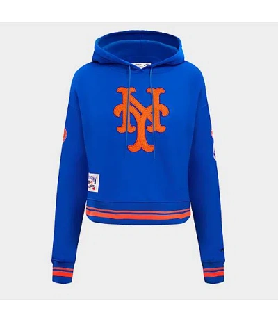Pro Standard Women's New York Mets Mlb Retro Classic Fleece Cropped Pullover Hoodie In Blue