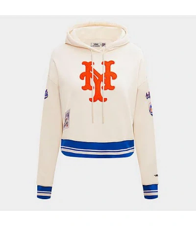 Pro Standard Women's New York Mets Mlb Retro Classic Fleece Cropped Pullover Hoodie In Neutral