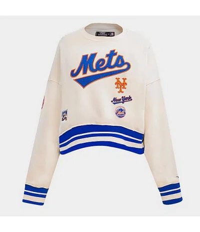 Pro Standard Women's New York Mets Mlb Retro Classic Rib Fleece Crewneck Sweatshirt In Blue