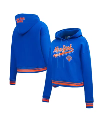 Pro Standard Women's  Blue New York Knicks Script Tail Cropped Pullover Hoodie