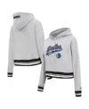 PRO STANDARD WOMEN'S PRO STANDARD HEATHER GRAY DALLAS MAVERICKS SCRIPT TAIL CROPPED PULLOVER HOODIE