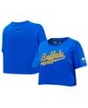 PRO STANDARD WOMEN'S PRO STANDARD ROYAL BUFFALO SABRES BOXY SCRIPT TAIL CROPPED T-SHIRT