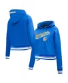 Pro Standard Royal Golden State Warriors Script Tail Cropped Pullover Hoodie In Royal