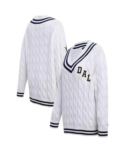 Pro Standard Women's  White Dallas Cowboys Prep V-neck Pullover Sweater