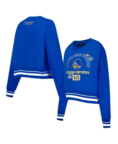 Pro Standard Women's Royal Golden State Warriors Area Code Cropped Pullover Sweatshirt In Blue