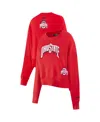 Pro Standard Women's Scarlet Ohio State Buckeyes Sequin Boxy Cropped Pullover Sweatshirt In Scarlet