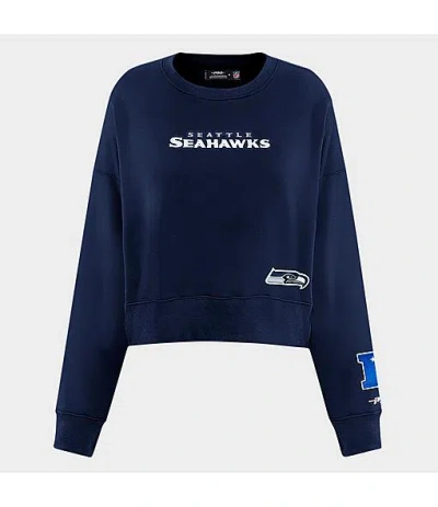 Pro Standard Women's Seattle Seahawks Wingspan Fleece Crewneck Sweatshirt In Blue