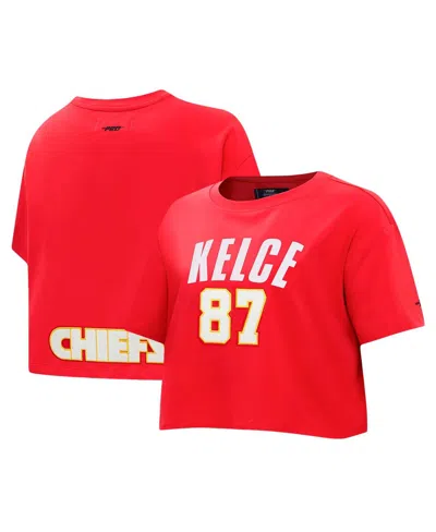 Pro Standard Women's Travis Kelce Red Kansas City Chiefs Player Name Number Cropped Boxy T-shirt