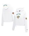 Pro Standard Women's White New York Knicks 2024/25 City Edition Chenille Applique Cropped Pullover Hoodie In White