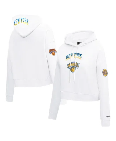 Pro Standard Women's White New York Knicks 2024/25 City Edition Chenille Applique Cropped Pullover Hoodie