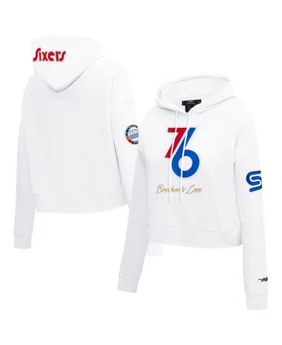 Pro Standard White Philadelphia 76ers 2024/25 City Edition Chenille Applique Cropped Pullover Hoodie