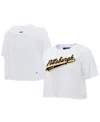 Pro Standard Women's White Pittsburgh Penguins Boxy Script Tail Cropped T-shirt In White