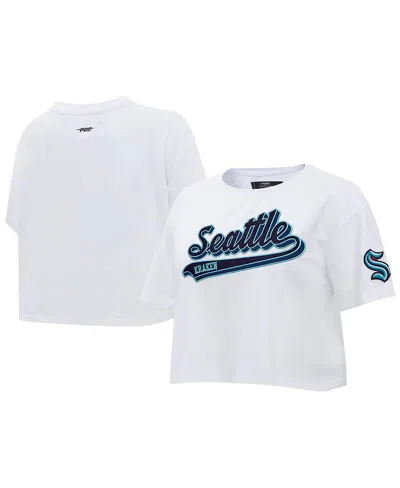 Pro Standard Women's White Seattle Kraken Boxy Script Tail Cropped T-shirt