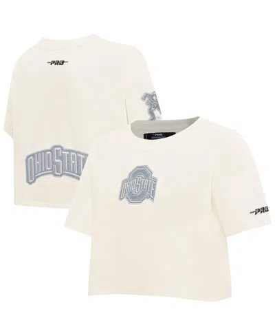Pro Standard Women'sâ Cream Ohio State Buckeyes Reverse French Terry Boxy Cropped T-shirt In White