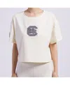 Pro Standard Women'sâ Cream South Carolina Gamecocks Reverse French Terry Boxy Cropped T-shirt In White