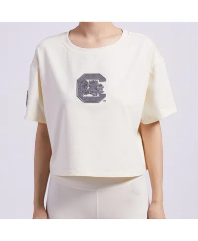Pro Standard Women'sâ Cream South Carolina Gamecocks Reverse French Terry Boxy Cropped T-shirt In White