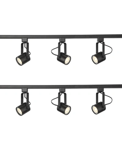 Pro Track 3-head Led Bullet Ceiling Track Light Fixture Kits Linear With Connector Set Of 2 Spot-light Plug-in In Black