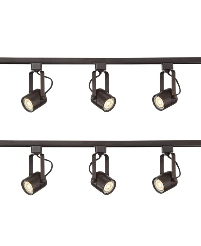 Pro Track 3-head Led Ceiling Track Light Fixture Kits Linear Set Of 2 Plug-in Corded Spot-light Gu10 Dimmable  In Brown