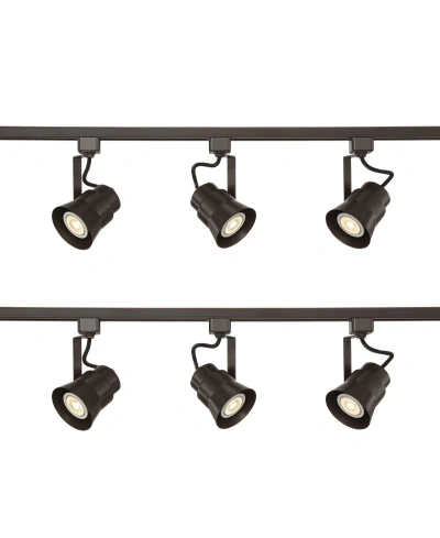Pro Track 3-head Led Ceiling Track Light Fixture Kits With Connector Set Of 2 Linear Spot-light Plug-in Corded In Brown