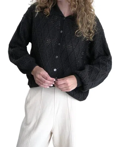 Proche Studios Argyle Polo Cardigan In Black