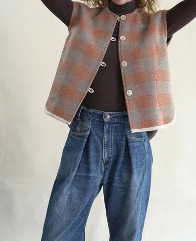 Proche Studios Wool Plaid Pernille Vest In Taupe/coral In Multi