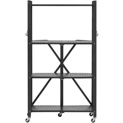 Pro-crate 4-tier Foldable Storage Shelf, 26w X 13d X 46h Inch Folding Metal Rack Shelving Unit, No Assembly Or In Black