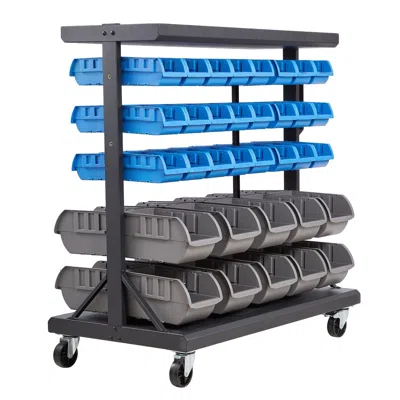 Pro-crate 5-tier Double-sided Rolling Bin Storage Rack, 68 Organizer Bins, Dual-sided Parts Organizer With Whe In Gray