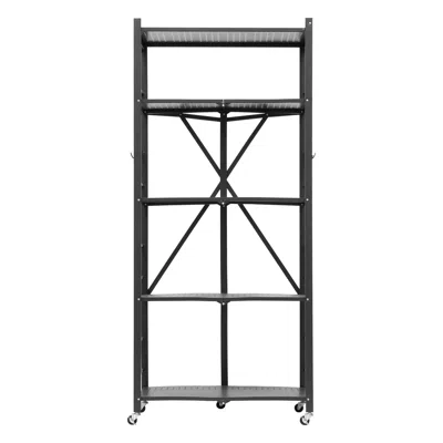 Pro-crate 5-tier Foldable Storage Shelf, 28w X 15d X 64h Inch Folding Metal Rack Shelving Unit, No Assembly Or In Black