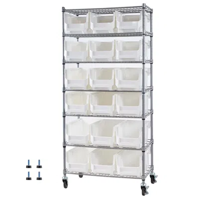 Pro-crate 7-tier Rolling Bin Storage Rack, 18 Organizer Bins, Bin Rack Storage Steel Wire Shelving System With In Gray