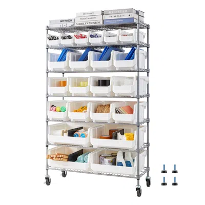 Pro-crate 7-tier Rolling Bin Storage Rack, 22 Organizer Bins, Bin Rack Storage Steel Wire Shelving System With In Gray