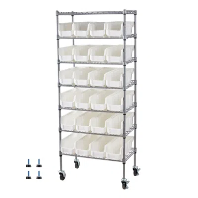 Pro-crate 7-tier Rolling Bin Storage Rack, 24 Small Bins, Bin Rack Storage Steel Wire Shelving System With Whe In White