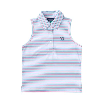 Prodoh Kids' Girls' Sleeveless Pro Performance Polo In Strawberry Moon Stripe In Blue