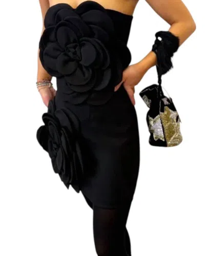 Productseeker Chloe Mini Dress With 3d Flowers In Black