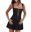 Productseeker Embroidered Pleated Corset Dress In Black In Black