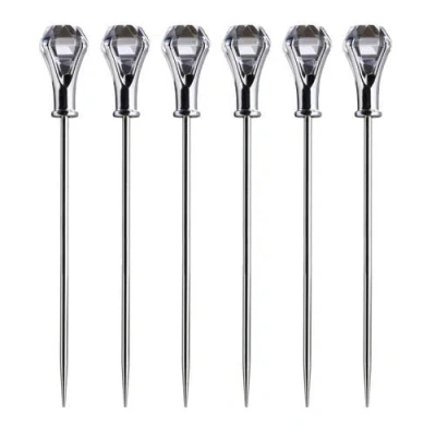 Prodyne Diamond Head Martini Picks, Set Of 6, Acrylic And Stainless Steel In Silver