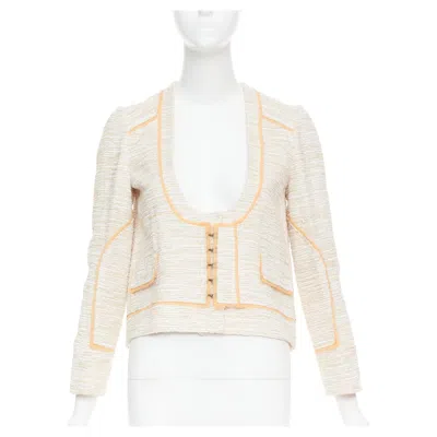 Pre-owned Proenza Schouler 2011 Beige Cotton Tweed Orange Trim Scoop Jacket Us2 S