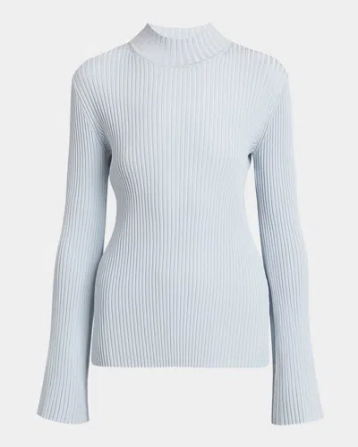 Proenza Schouler Abigail Turtleneck Flare-sleeve Rib Sweater In Pale Blue