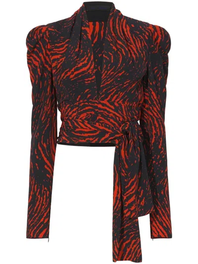 Proenza Schouler Abstract-print V-neck Top In Brown