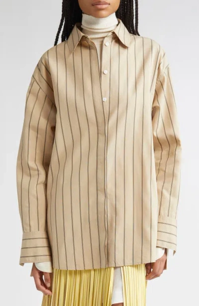 Proenza Schouler Addy Stripe Cotton & Silk Button-up Shirt In Nude