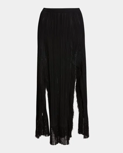Proenza Schouler Alaina Fringe Knit Slits Maxi Skirt In Black