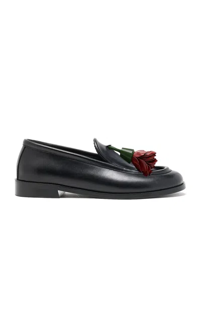 Proenza Schouler Albers Flower-embellished Leather Loafers In Black