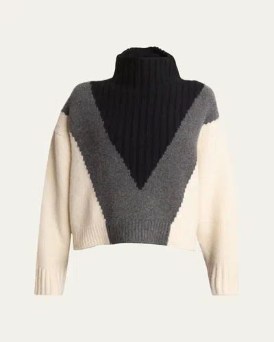 Proenza Schouler Alma Graphic Cashmere Turtleneck Sweater In Grey Multi