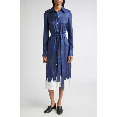 Proenza Schouler Amaya Abstract Print Long Sleeve Silk Shirtdress In Blue