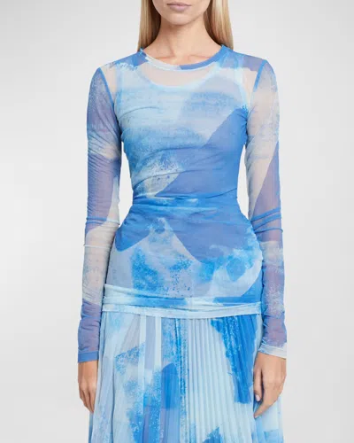 Proenza Schouler Amber Printed Sheer Top In Cerulean